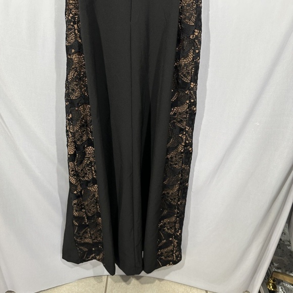 NWT $268 Kay Unger‎ [ 4 ] Belted Crepe Lace-Side Gown in Black Tan - Picture 12 of 15